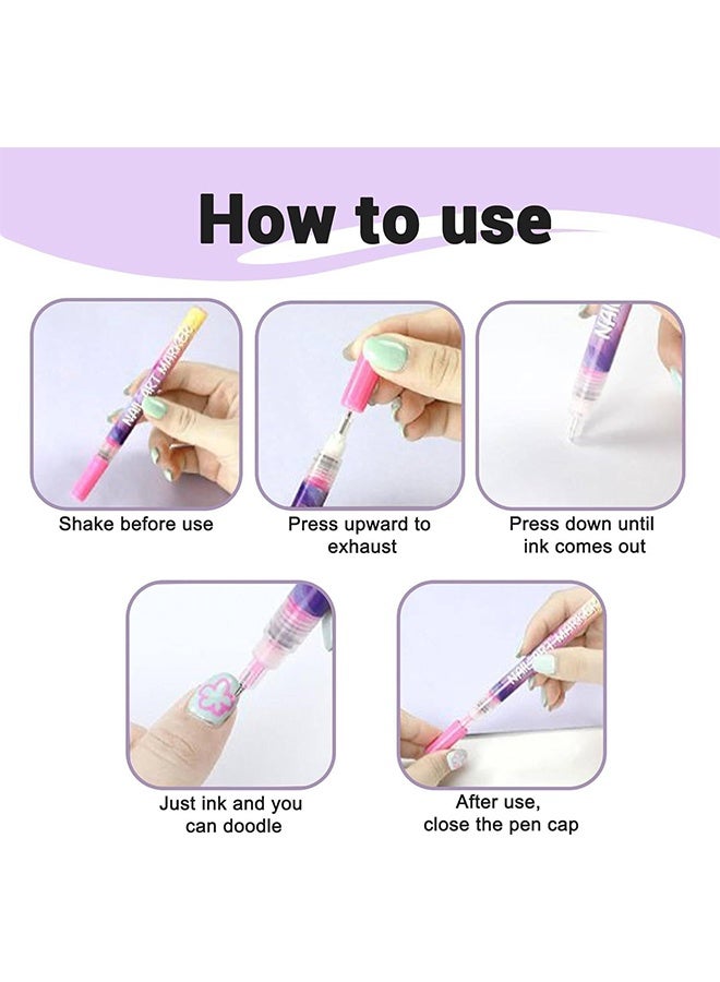 JS 12 Colors Nail Art Pens Set, 3D Nail Polish Pens, Quick-Drying Graffiti Dotting Acrylic Paint Pens, Point Liner Nail Art Markers Drawing Painting for Home & Salon Nail DIY - Image 5